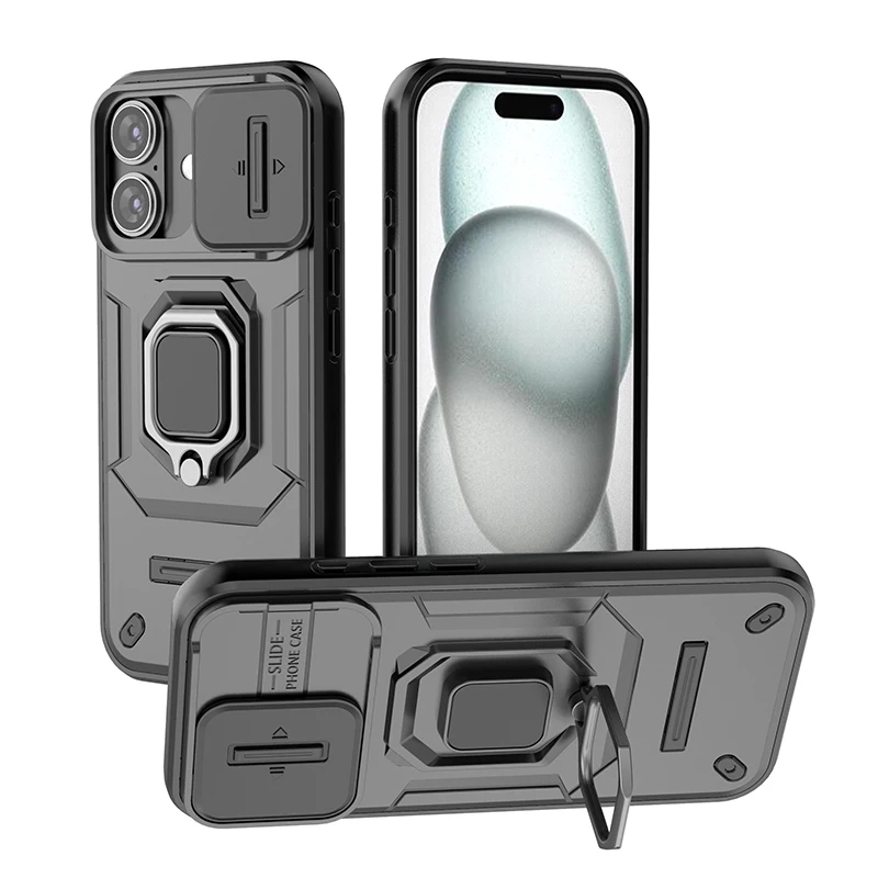 Para Apple iphone 17 funda deslizante para ventanas iphone 17 Pro Max Fundas Coque soporte de anillo de batalla funda de teléfono con lente de empuje iphone 17 - imagen 2