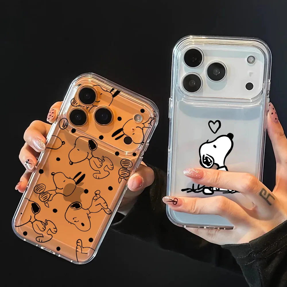 Preciosa funda de teléfono de dibujos animados de Snoopy de cabeza grande para IPhone 17 Air 17 Pro Max 16 15 14 13 12 11 Pro Max 16e Plus Y2K bonita funda transparente - imagen 2