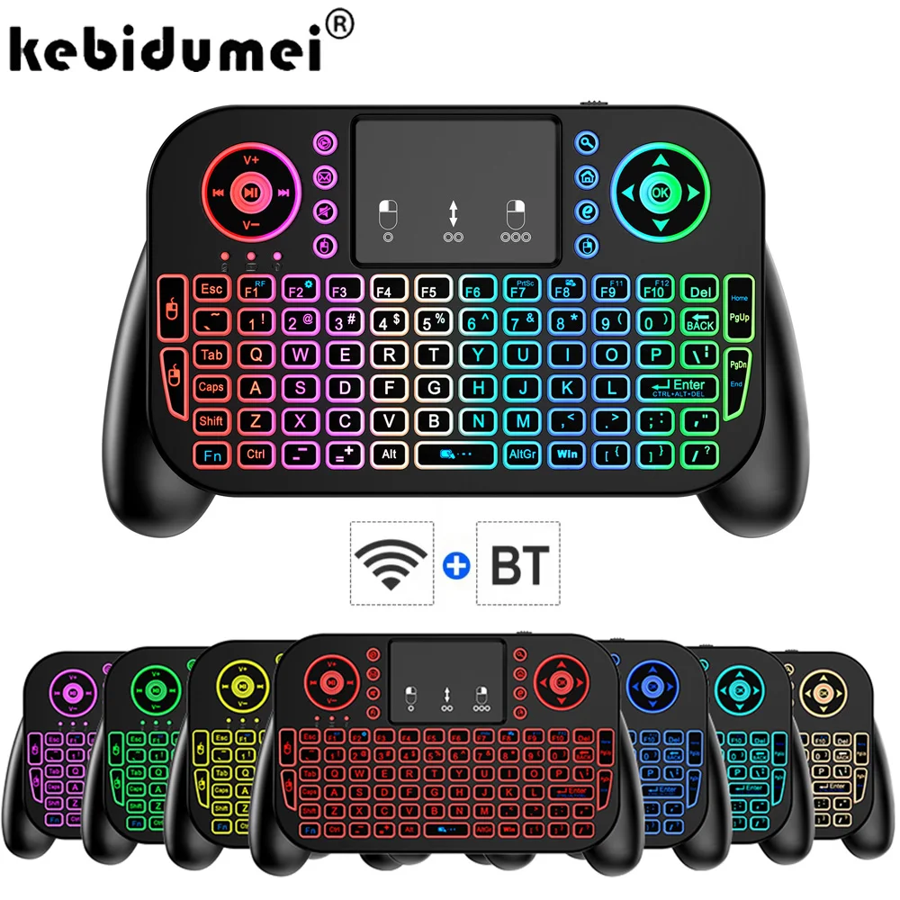 Teclado Bluetooth V8 2,4G, Mini teclado inalámbrico de modo doble, ratón retroiluminado recargable, Control remoto, panel táctil para Android TV - imagen 2