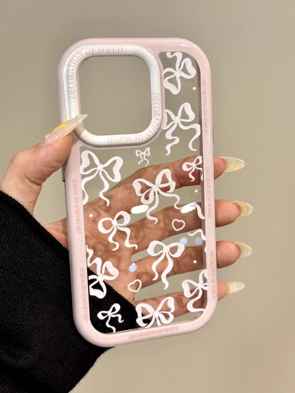 Bonita funda de teléfono con lazo Ins para IPhone 16, 15, 14, 13, 12 Pro Max 11 Plus, bonita funda suave de silicona transparente con lazo, funda a prueba de golpes - imagen 3