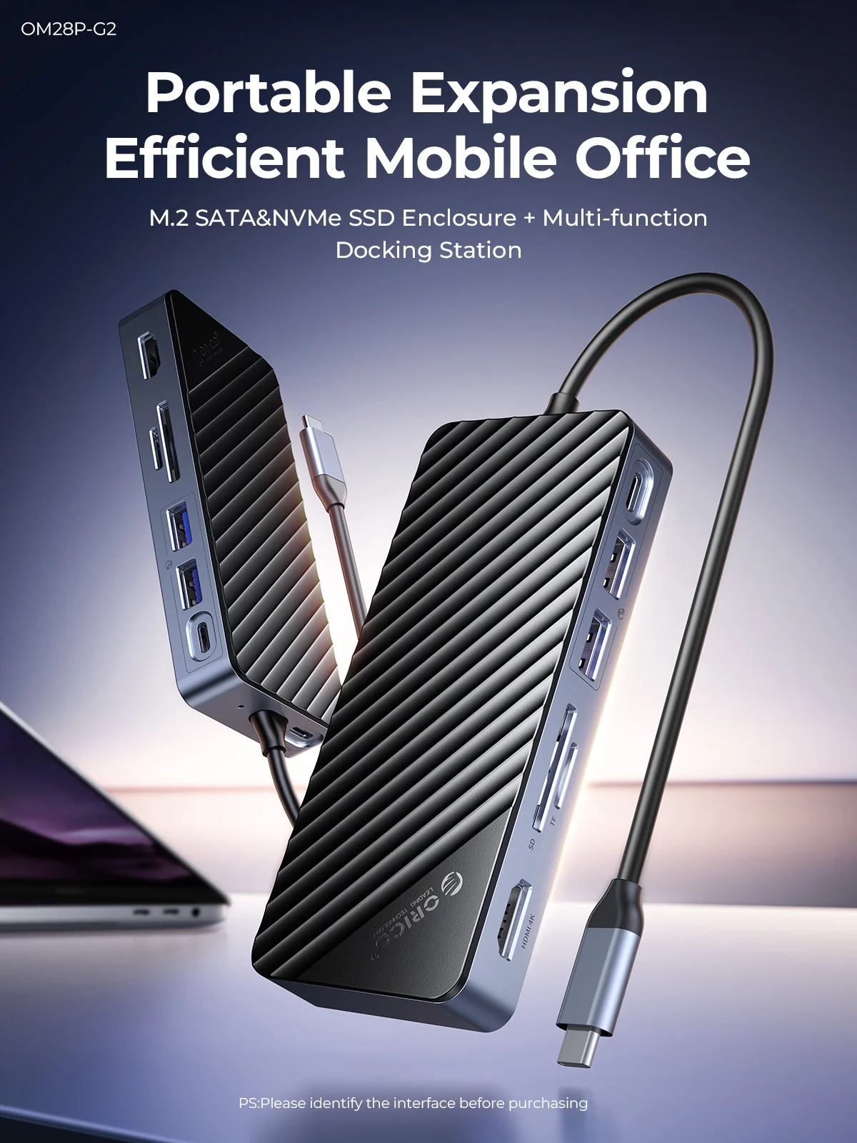 ORICO-USB C HUB con carcasa SSD, estación de acoplamiento para ordenador portátil, 4K60Hz, HDMI-Com, 100W, PD, RJ45, SDTF, 10gbps, M.2, NVME, SATA SSD, 8TB - imagen 3