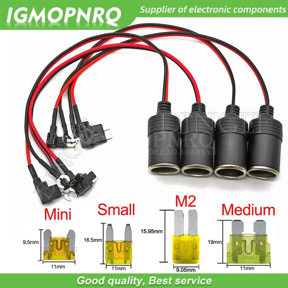 Cable de cargador de encendedor de cigarrillos de coche de cobre puro, conector de enchufe hembra, Cable adaptador con fusible de coche, 10A, 20A, 30A, 25A, 1A, 1 Juego