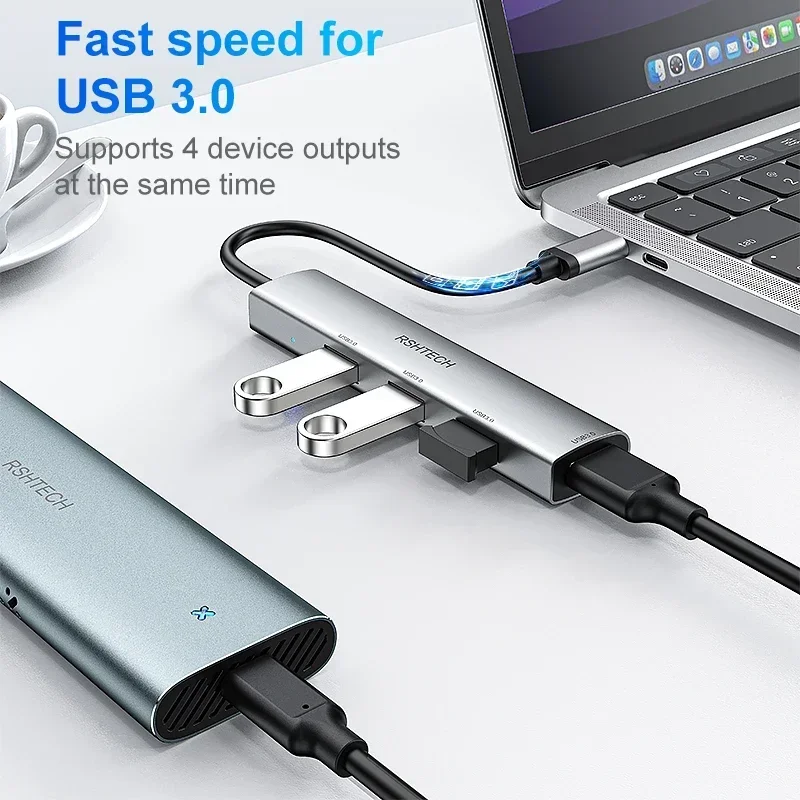 RSHTECH-Hub USB de 4 puertos, divisor USB 3,0 con transferencia de datos de 5Gbps, extensor USB de aluminio para portátiles MacBook, carga no compatible - imagen 3
