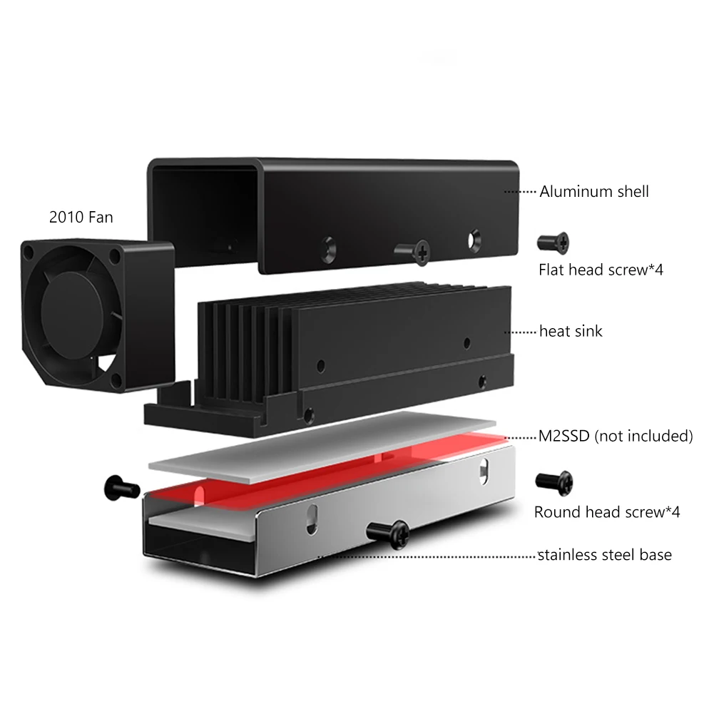 Ventilador de refrigeración M.2 SSD 2280, disipador térmico M2 2280, unidad de estado sólido, junta de disipador térmico con almohadilla térmica de aluminio, accesorios para carcasa de PC - imagen 5