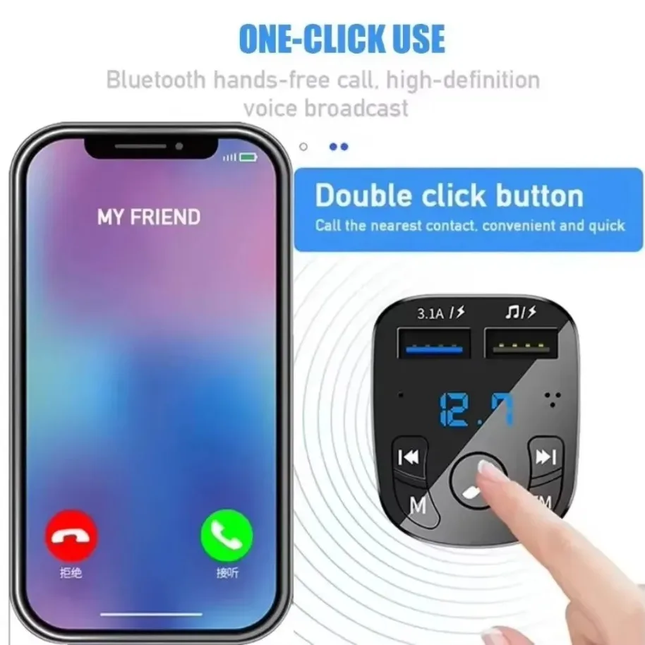 Nuevo Adaptador de encendedor de cigarrillos Bluetooth 5,0 para coche FM 3.1A USB Dual carga rápida reproductor MP3 manos libres con pantalla Digital - imagen 5