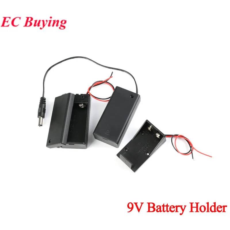 Caja de soporte de batería de 9V 6F22, caja de cable con enchufe de CC, caja de cubierta de interruptor de encendido/apagado