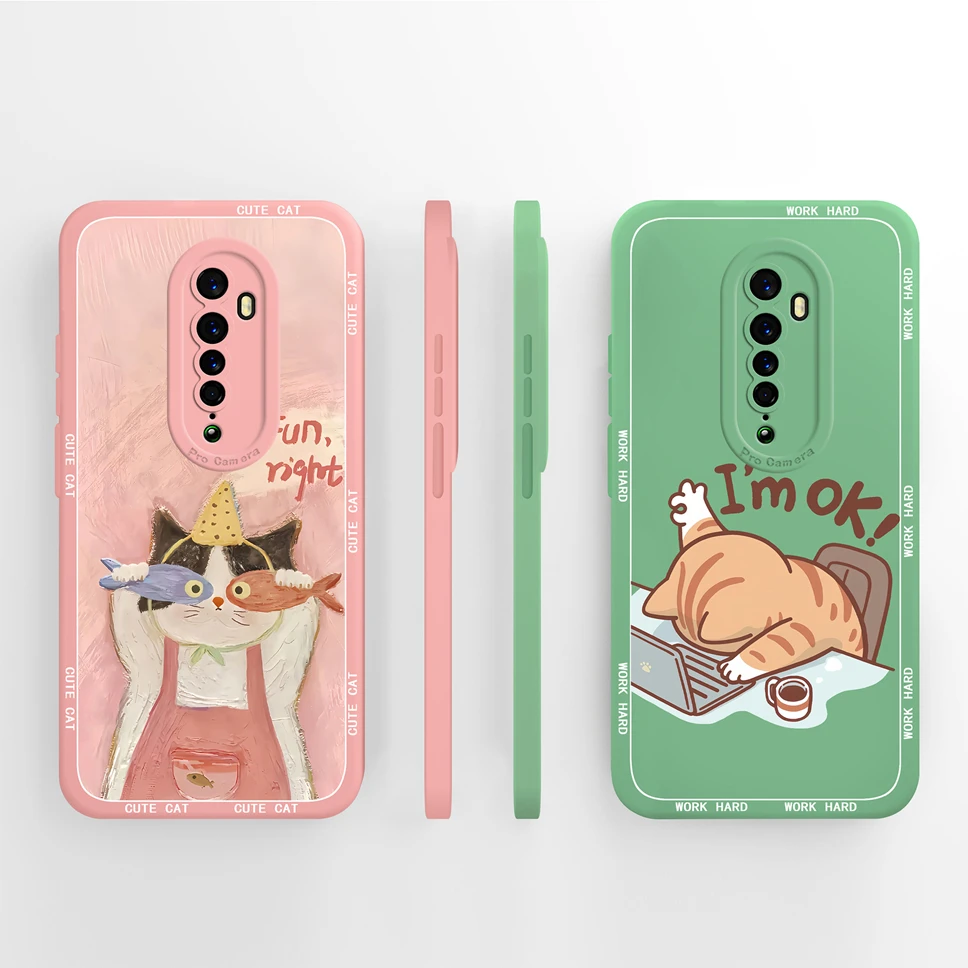 Para Oppo Reno2 Z F funda de teléfono lindo gato flores suave suave silicona líquida parachoques para Oppo Reno 2Z Reno2 F cubierta trasera anticaída - imagen 2