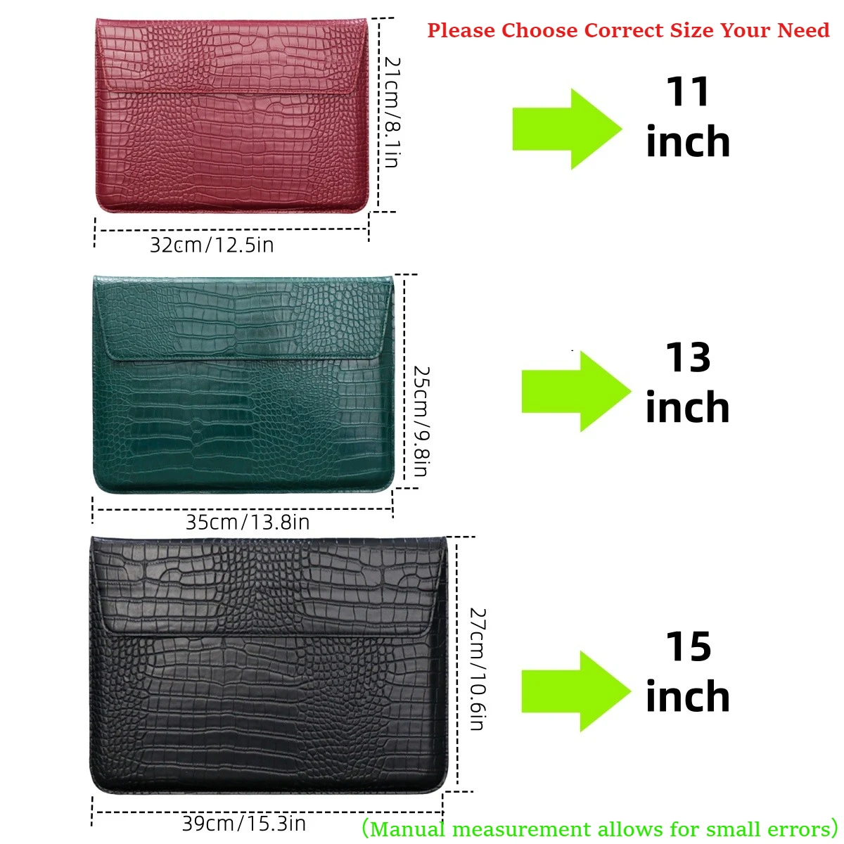 Funda para portátil de 11 ", 13", 15 ", funda para portátil, funda de cuero Pu con patrón de cocodrilo ultrafino, resistente a los arañazos, resistente al agua - imagen 2