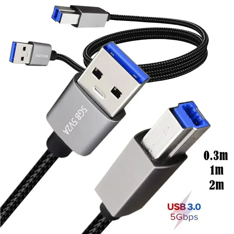 Cable de datos de impresora USB3.0 de alta velocidad A macho a B macho AM/BM puerto cuadrado caja de disco duro móvil Cable de conexión de datos