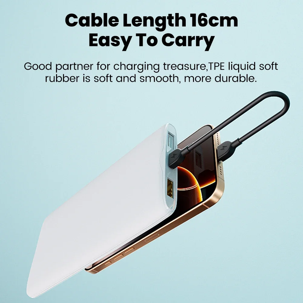 Cable corto con llavero de 60W, Cable de carga rápida tipo C a tipo C para banco de energía, Cable de datos USB C para Samsung Huawei tipo C, Cable de 16CM - imagen 2