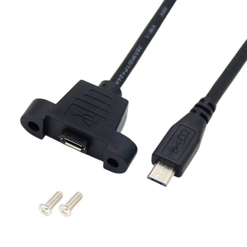Conector Micro USB 0,3 de 5 pines, conector macho de 90 grados a Cable de extensión Micro hembra con orificios de montaje de Panel de tornillo, 2,0 m - imagen 3