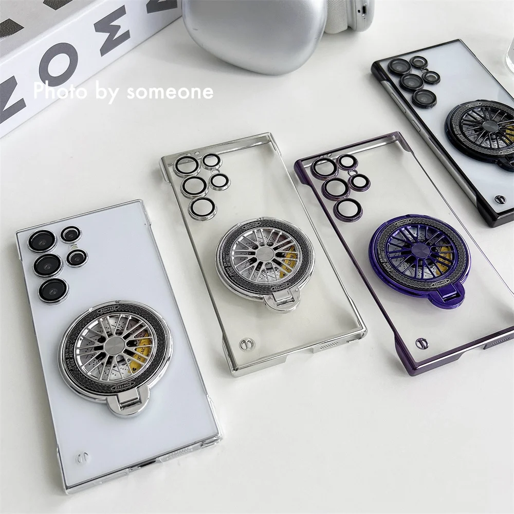 Funda de teléfono con soporte magnético ultrafino sin marco para Samsung S25 S24 Plus S22 S23, funda protectora transparente para PC con revestimiento Ultra lujoso - imagen 2