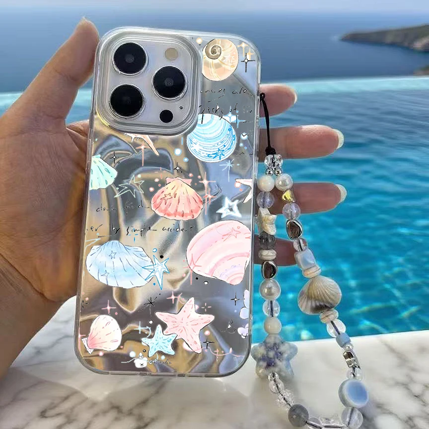 Frangipani-funda con cadena de concha para Infinix Hot 60 Pro 60i 60 Pro Plus Tecno Spark 40 40C Camon 40, cubierta láser de Color océano - imagen 2