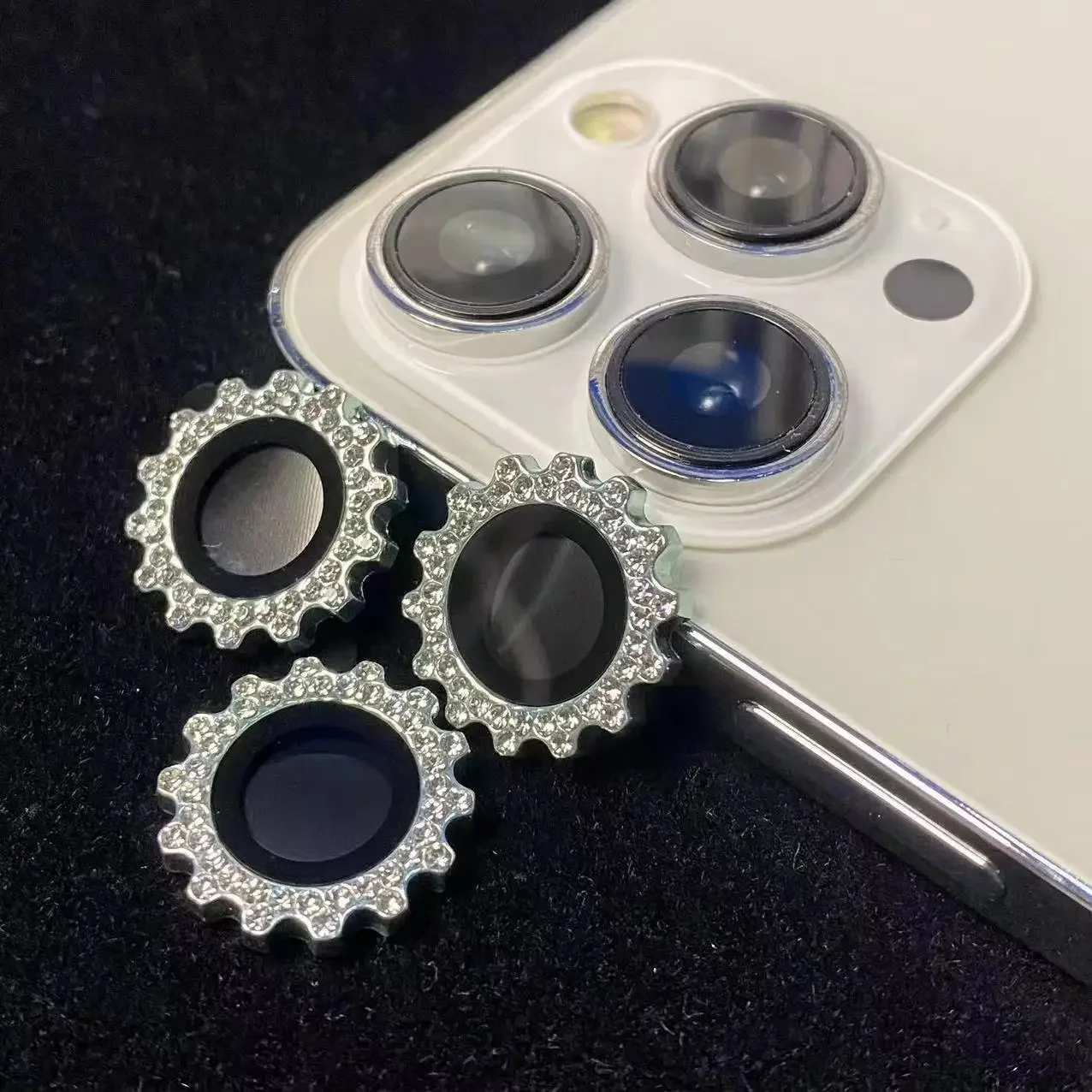 2-3 uds Protector de lente de cámara de diamante de cristal para iPhone 15ProMax 11Pro 14Plus 13pro 12Mini funda protectora de lente de cámara de cubierta completa - imagen 2