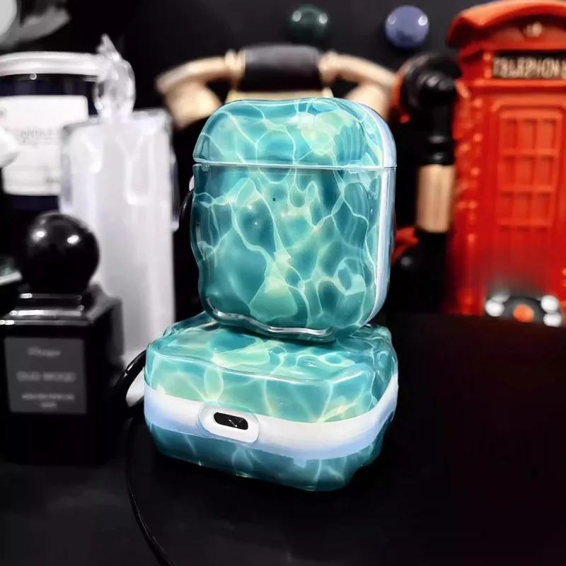 Funda para auriculares con ondas de agua, adecuada para AirPods Pro2/3, AirPods 2/3, Material TPU, funda protectora para auriculares translúcida personalizada - imagen 5