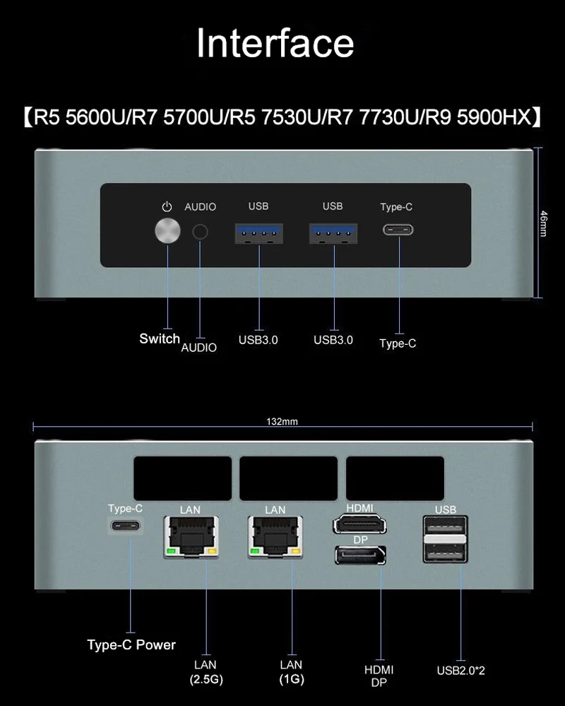 Mini PC AMD Ryzen 9 5900HX R7 6800H 6900HX ES 5800U R5 7530U 2 * DDR4 NVMe 2xLAN ordenador de escritorio de oficina WiFi6E Bluetooth5.2 - imagen 3