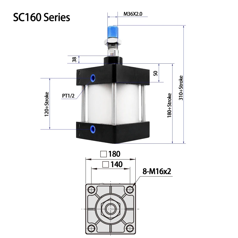 SC160 SC200mm aleación de aluminio cilindro neumático de aire estándar pistón de doble efecto SC 25-1000mm carrera - imagen 5