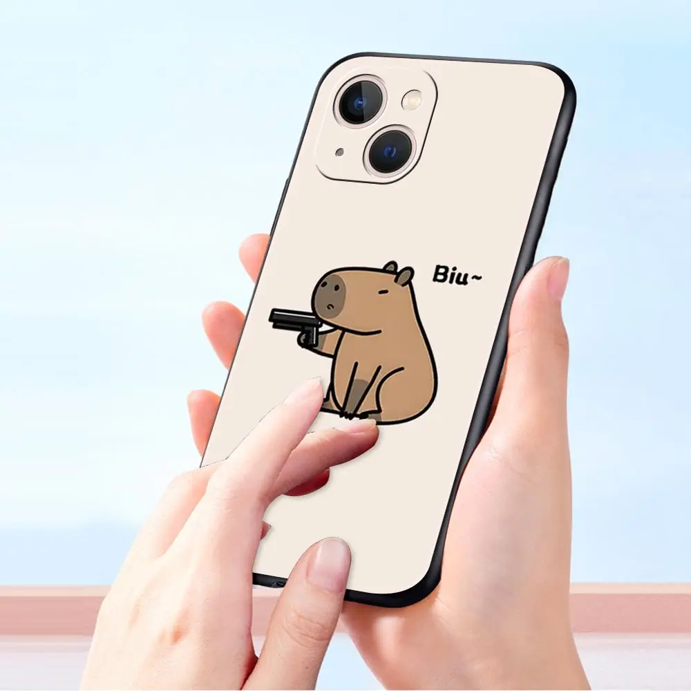 Bonita funda de teléfono de lujo Capybara para Apple iPhone 16 11 15 14 Pro MAX 12 13 7 8 Plus X XR XS SE funda negra de silicona - imagen 5