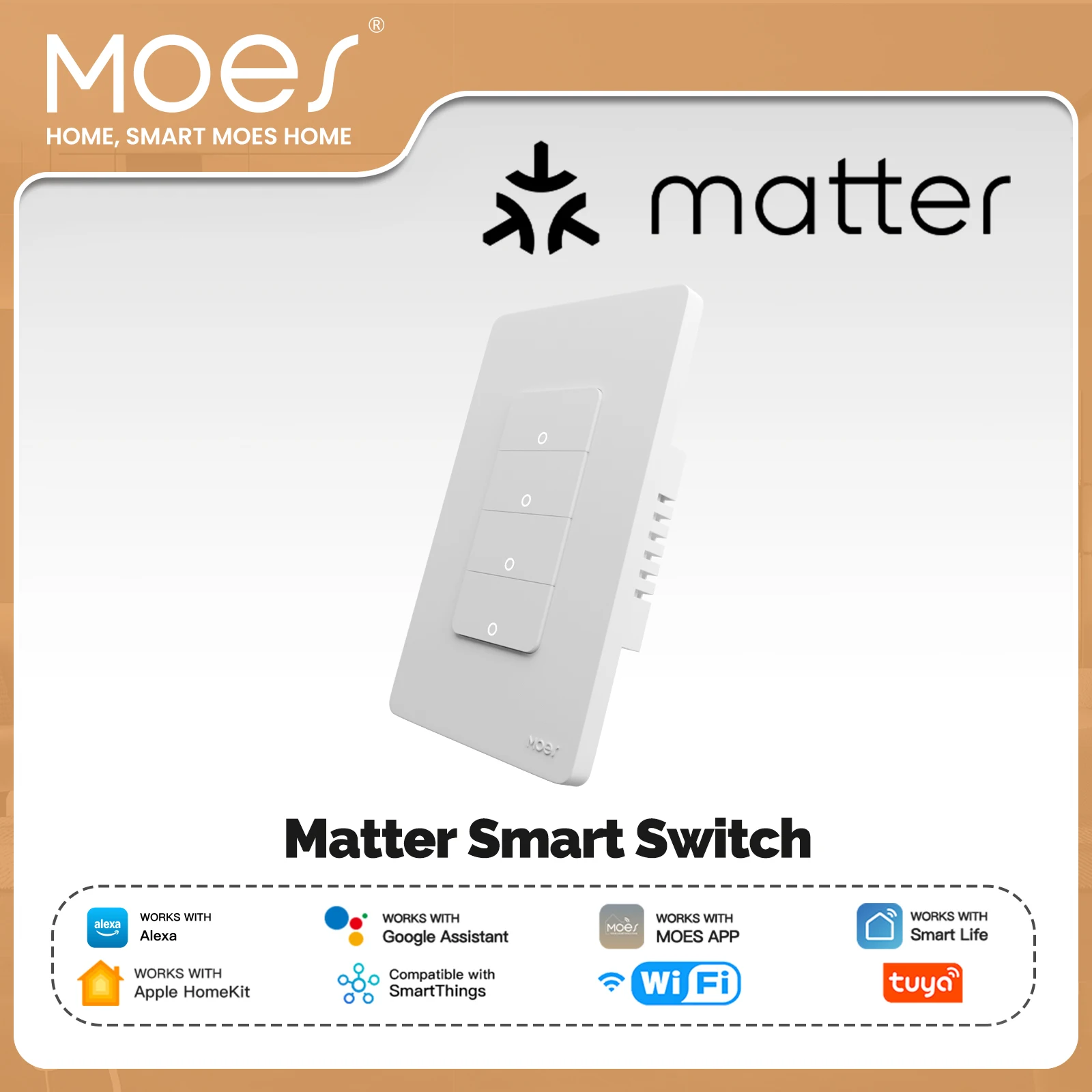 MOES Tuya Matter WiFi interruptor de botón de luz inteligente cable neutro requerido diseño con conexión a tierra aplicación remota Control Alexa Google Home