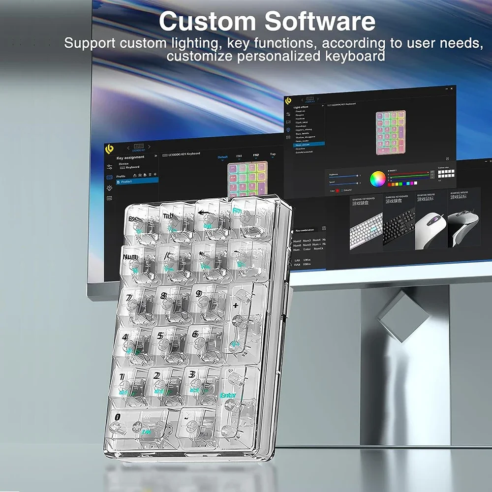 Teclado numérico inalámbrico AULA, retroiluminación blanca, teclado numérico transparente, teclado mecánico numérico inalámbrico Bluetooth de 21 teclas - imagen 5