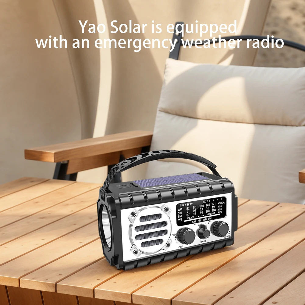 Radio de emergencia con manivela, Radio alimentada por energía Solar de 20000mAh con linterna, lámpara de lectura, alarma SOS para acampar al aire libre y emergencias - imagen 3