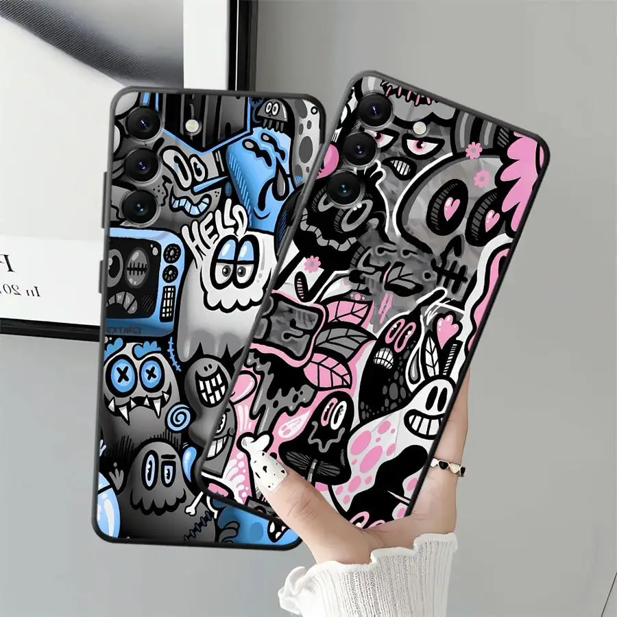Funda de teléfono suave negra para Samsung Galaxy A36 A22 A52 A23 A53 A26 A72 A24 A55 A41 A32 A51 A73 A25 A71 A35 Graffiti púrpura - imagen 2