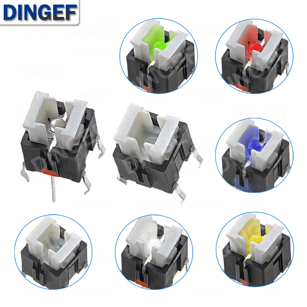 10 unids/lote Interruptor táctil Iight 6*6*7 H interruptores táctiles con LED 6X6X7 MM microinterruptor/llave 6*6*7,2mm rojo blanco azul amarillo verde