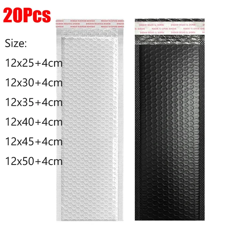 20 piezas tira negra de película de polietileno, sobre acolchado autosellado, bolsa Postal para embalaje de artículos largos, sobre de burbujas