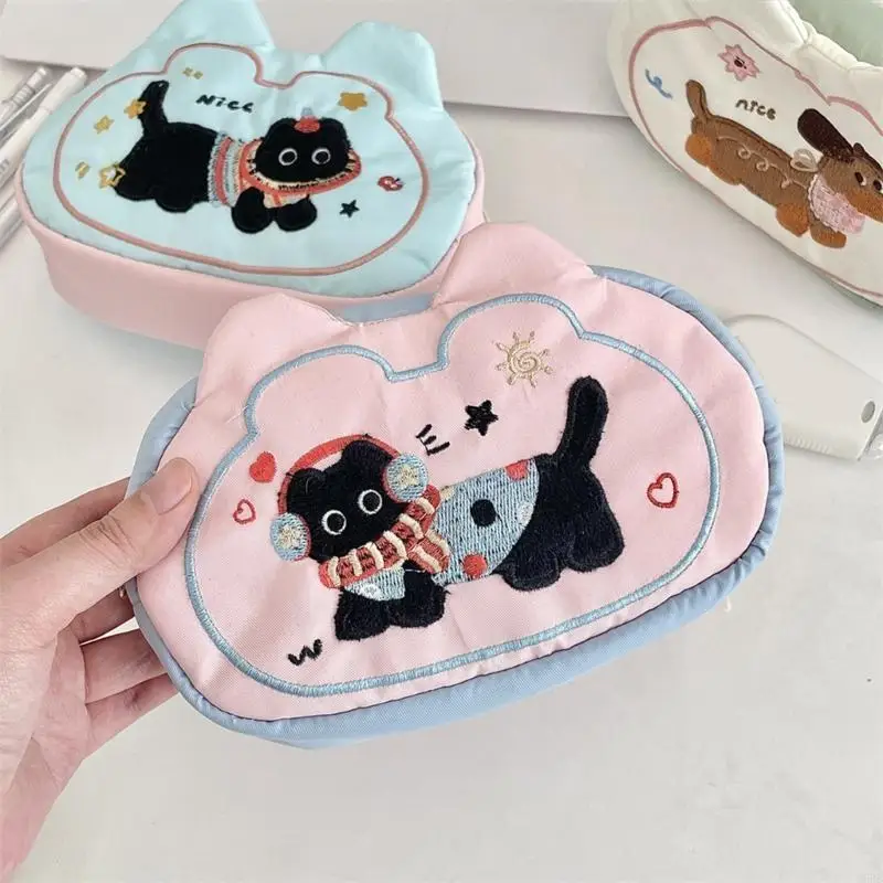 Bordado bordado perro D5BB Case lápiz gran capacidad 18x11cm Organizadores bolígrafos Bolsas maquillaje - imagen 4