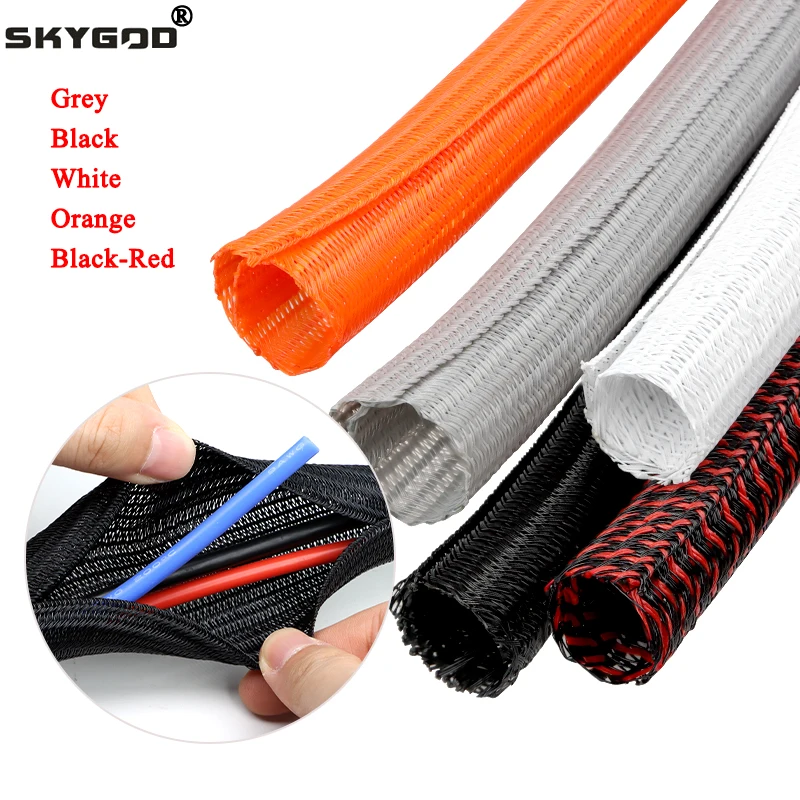 Funda de Cable aislante trenzada PET de 1 ~ 10m, funda autofechada de 3mm ~ 50mm, funda organizadora de cables resistente al desgaste de alta protección