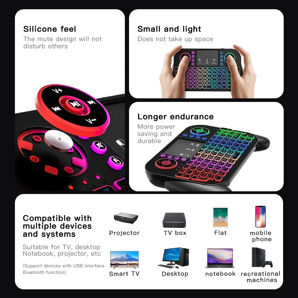 Teclado Bluetooth V8 2,4G, Mini teclado inalámbrico de modo doble, ratón retroiluminado recargable, Control remoto, panel táctil para Android TV - imagen 3