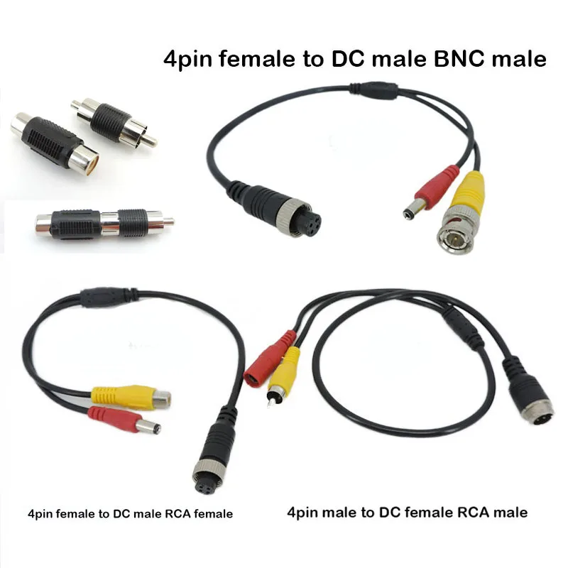 Cabezal de aviación de 4 pines macho/hembra a RCA AV/hembra DC convertidor adaptador de enchufe de Cable múltiple para Monitor de cámara trasera de coche - imagen 2