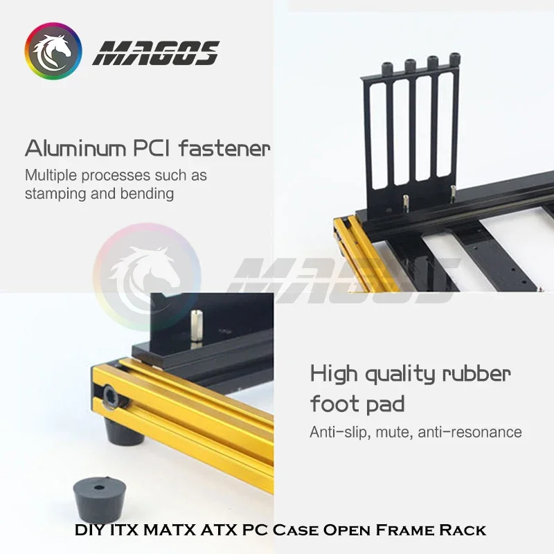 ITX-carcasa Horizontal de aluminio para ordenador, marco de carcasa de ordenador totalmente abierto, soporte MATX/ATX MB, fácil montaje, refrigeración por aire - imagen 5