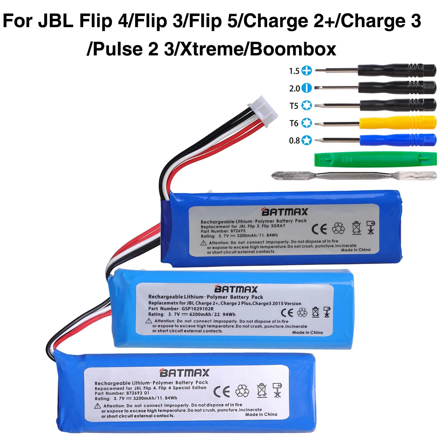 Batmax-Batería de repuesto Original para altavoz JBL Flip4/Flip3/Flip5/Charge 3/Charge 2 +/Xtreme/Boombox/Pulse 2 3