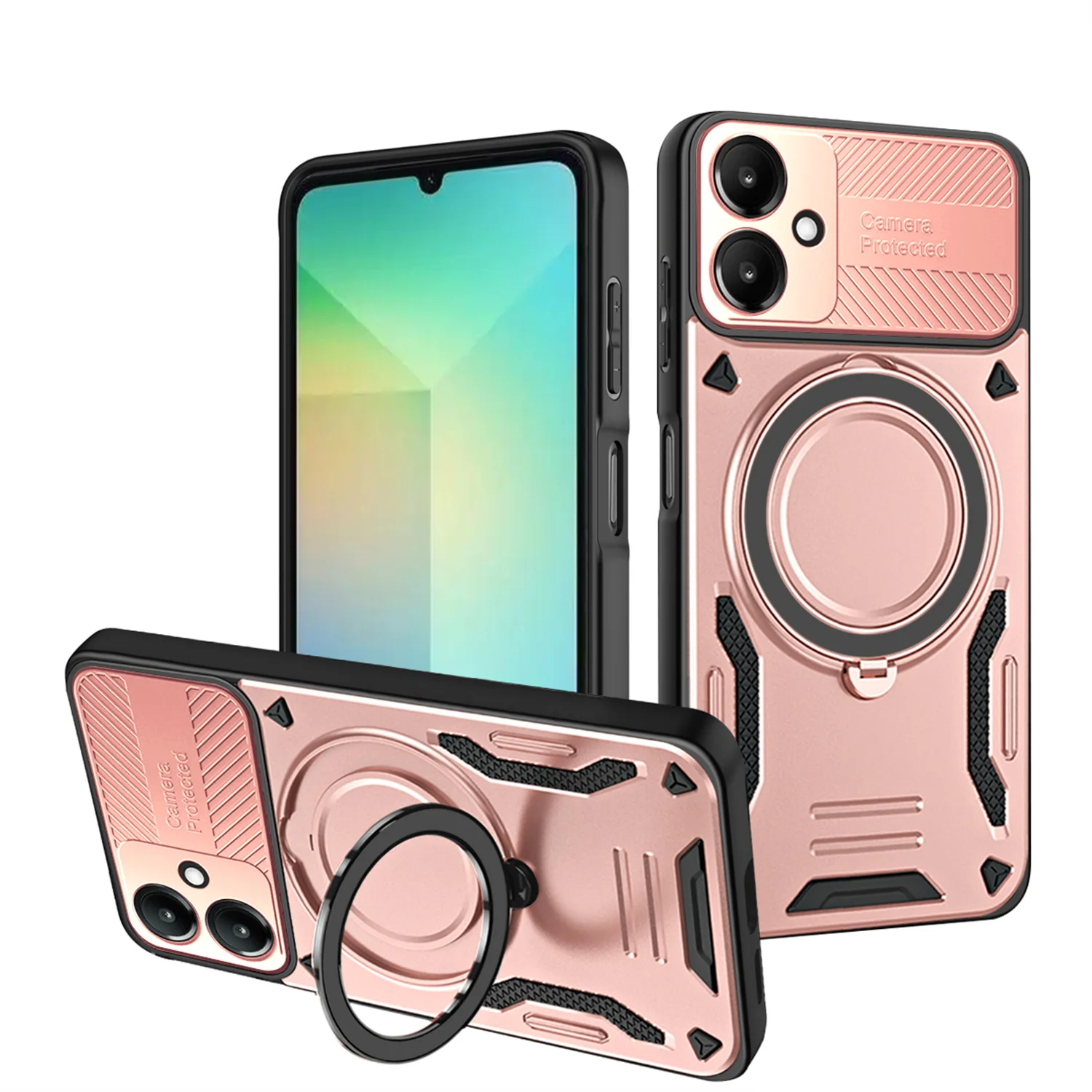 Funda magnética con armadura de prevención de caídas para Samsung Galaxy A05 A05S A06 A07 A12 A13 A14 A15 soporte giratorio 360 °   Cubierta del soporte del anillo