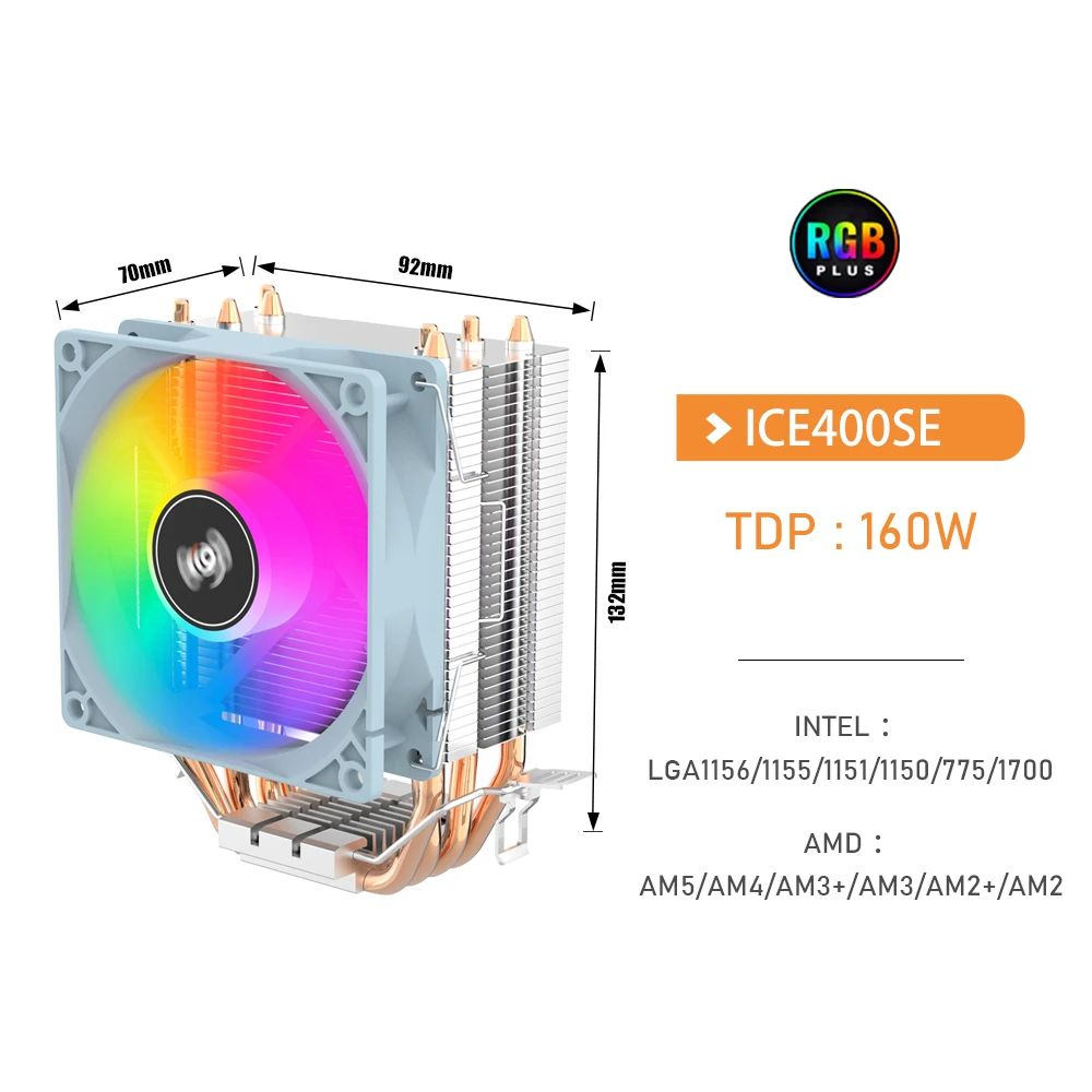 Aigo ICE CPU Cooler 2 4 6 tubos de calor PC radiador PWM 3PIN 90mm CPU refrigeración ventilador Rgb silencioso para Intel 1700 1150 1156 1366 1155 AMD - imagen 5
