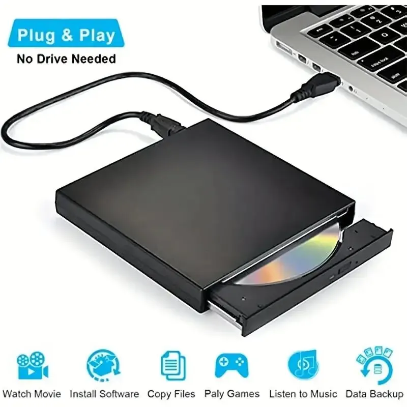 Unidad de CD DVD externa, unidad de CD-RW externa protectora delgada USB 2.0, reproductor de DVD-ROM para ordenadores portátiles, PC de escritorio - imagen 2