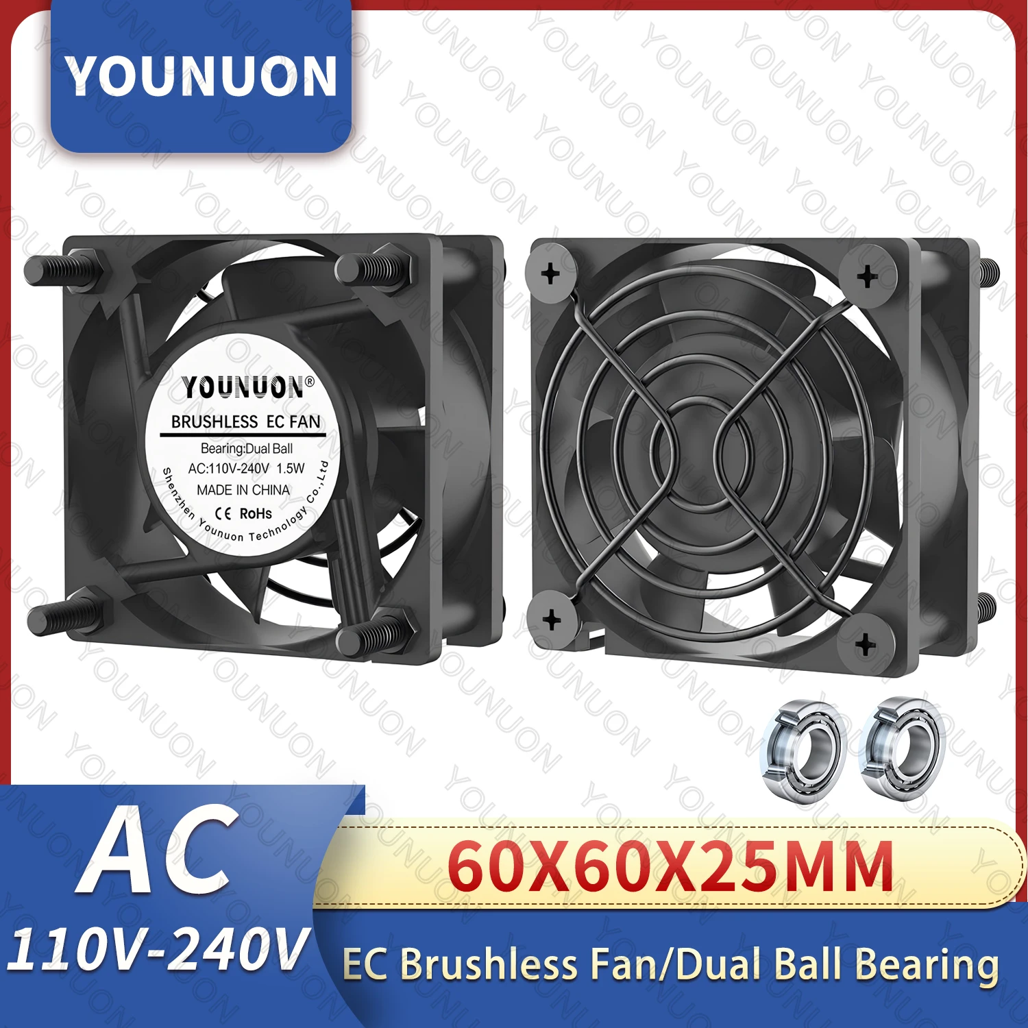 Ventilador de CA de 60mm 6025, ventilador sin escobillas EC de 60mm x 25mm, CA 110V 115V 120V 220V 240V, ventilador Axial, caja de ordenador, ventilador de escape de servidor industrial