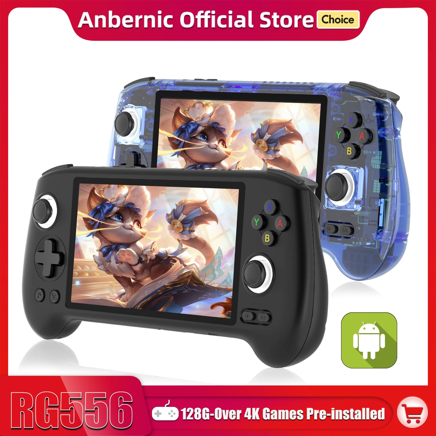 ANBERNIC RG556 consola de juegos portátil Retro de 64 bits sistema Android 13 Unisoc T820 pantalla AMOLED de 5,48 pulgadas reproductor de juegos con Joystick Hall