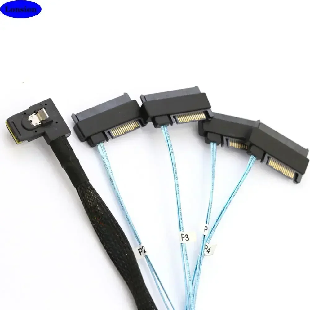 Cable de disco duro Mini SAS SFF-8087 de ángulo recto a 4 puertos SAS SFF-8482 HDD de intercambio en caliente para servidor/almacenamiento
