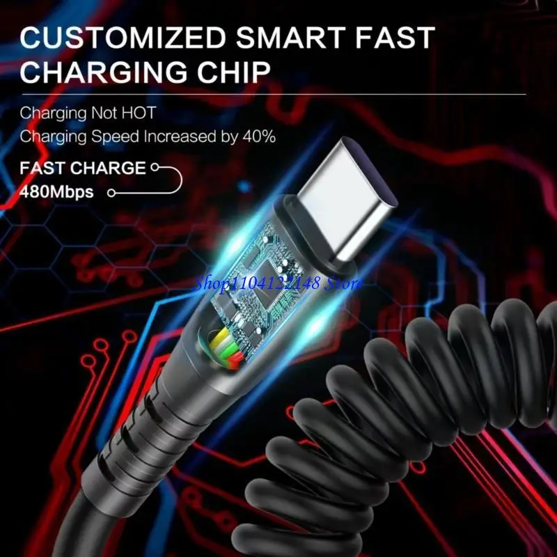 P9FA Cable carga retráctil USB A a tipo C 480 Mbps universal para dispositivos - imagen 3