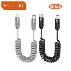 Toocki Cable USB C a USB C en espiral Paquete de 2 1,5 M PD 60W Cable de carga rápido tipo C para iPhone 17 16 15 Sasmung Galaxy S24 para coche