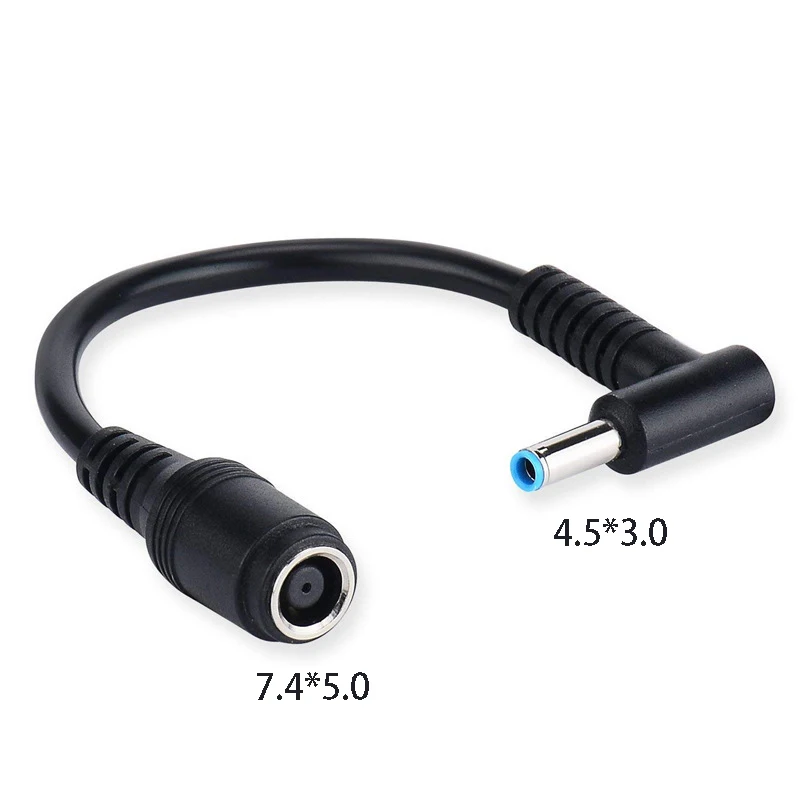 Cable de conversión para ordenador portátil HP Dell, Cable de alimentación 7,4x5,0 hembra a 4,5x3,0 macho, adaptador de enchufe de codo, línea de fuente de alimentación para portátil