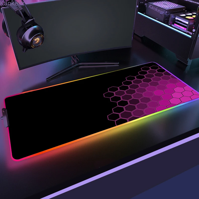 Alfombrilla de ratón RGB grande geométrica, alfombrilla de ratón LED para juegos, alfombrillas de ratón para Gamer, alfombrillas de mesa, alfombrilla de escritorio para PC, alfombrilla para teclado RGB XXL 90x40cm - imagen 3