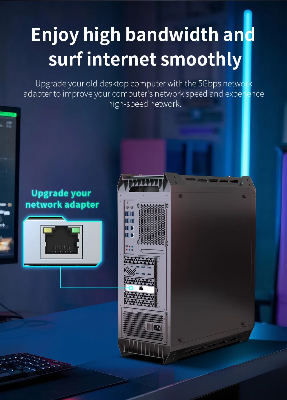 COMFAST-interfaz PCl-E de 5000Mbps, tarjeta de red RJ45 RTL8126-VB-CG para Win7/8/10/11 Gigabit Gaming LAN Dongle adaptador de tarjeta WiFi - imagen 3