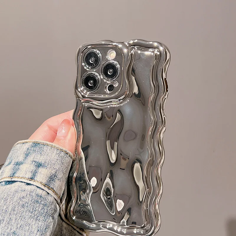 Funda trasera brillante con textura de meteorito de parachoques de onda galvanizada para iPhone 16 17 Pro Max Air 15 14 13 carcasa de teléfono de TPU suave - imagen 4