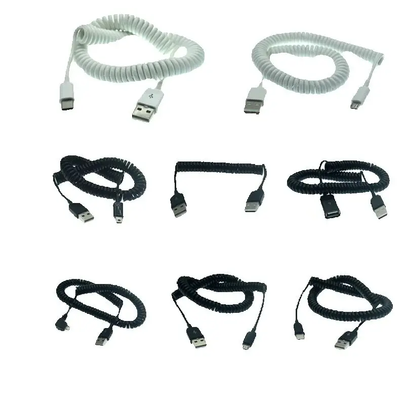 Cable USB de resorte Micro Mini USB C tipo C macho a macho hembra Cable de carga rápida USB C para teléfono Cables de carga de datos USB digitales