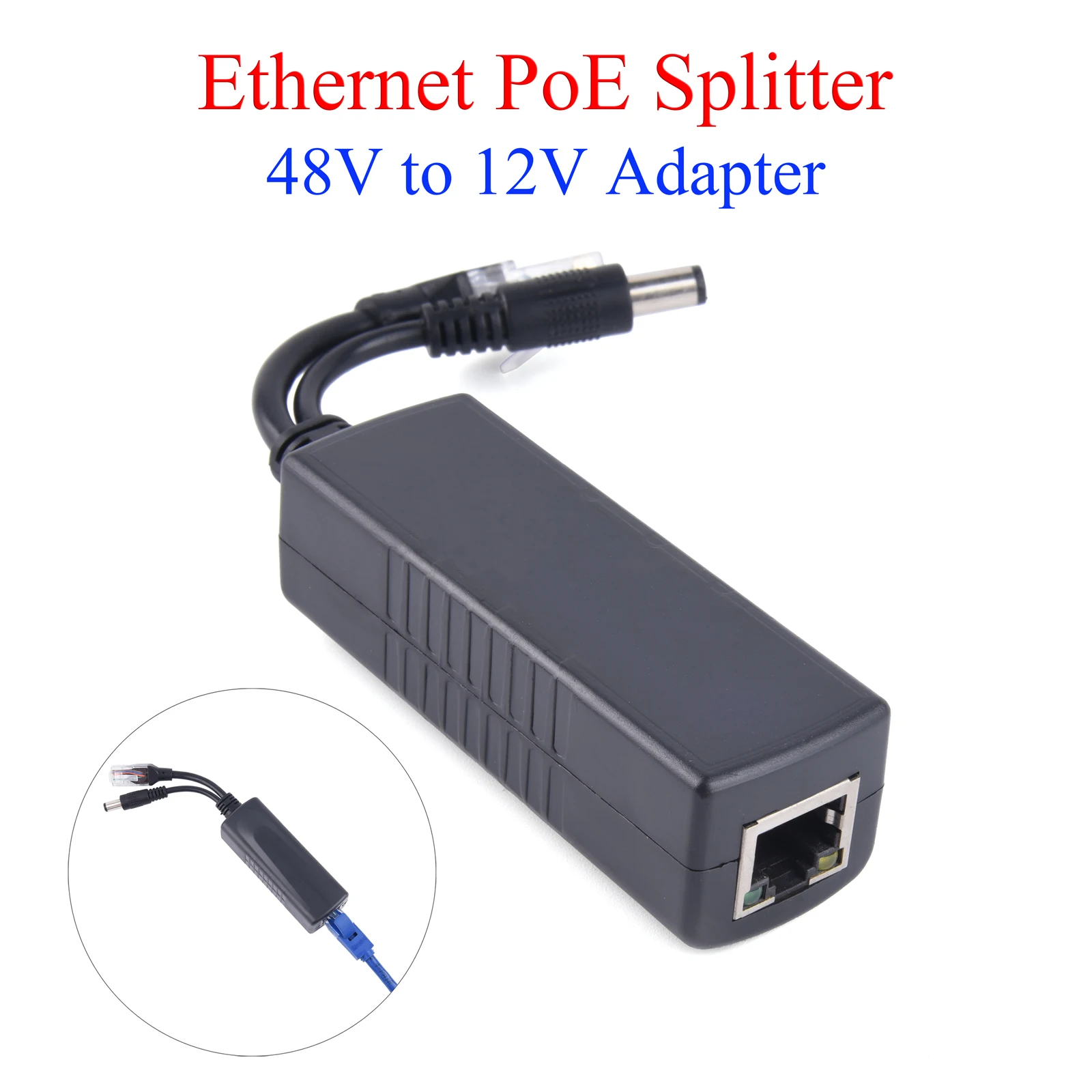 Ethernet POE Splitter 48V a 12V Conectores estándar Adaptador Módulo de fuente de alimentación Cable