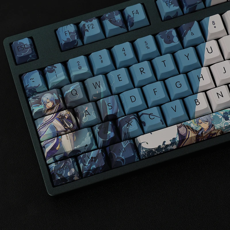 Juego de 108 teclas de teclas PBT con subcama de tinte, teclas de dibujos animados de Anime para juegos, teclas Kamisato Ayato para Genshin Impact Cherry Profile - imagen 3