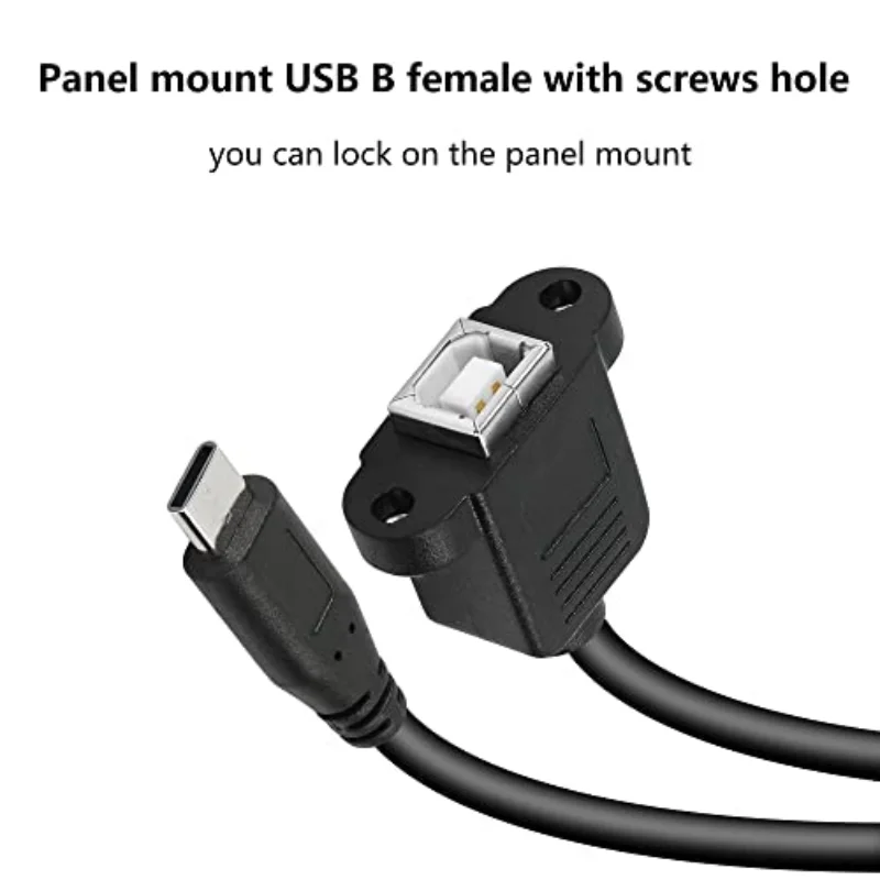 Nku Cable USB C a USB B para impresora, Cable de montaje de Panel de extensión macho a USB B hembra con agujeros de tornillos para PC, impresora portátil